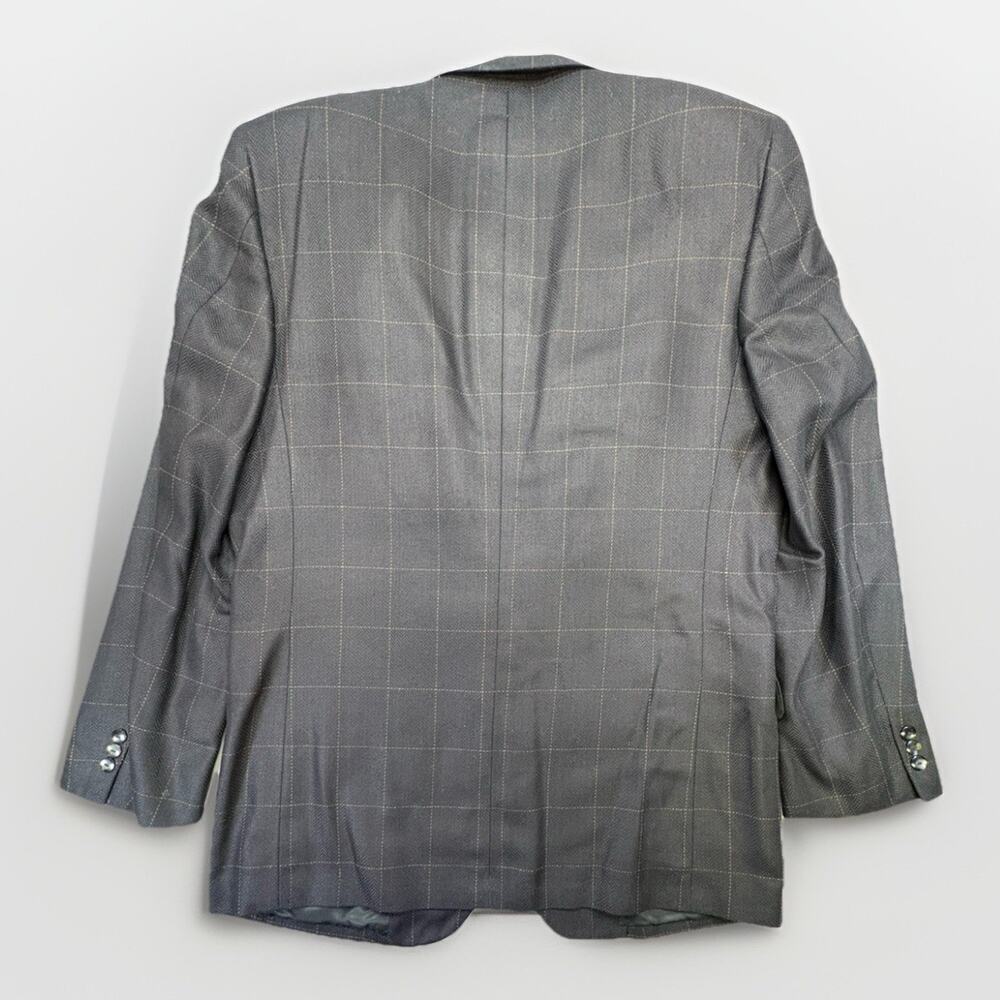 Bachrach Men’s Silk Black Blazer 42L Herringbone Weave Windowpane Check Pattern - Picture 2 of 10
